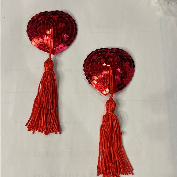 Red Sequin Heart Tassel Pasties - Picture 5 of 11